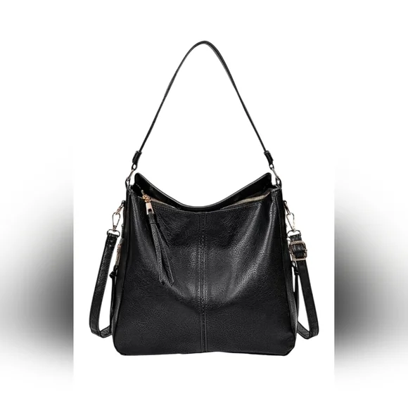 Black Vegan Leather Crossbody Shoulder Bag  NWT - Picture 5 of 12